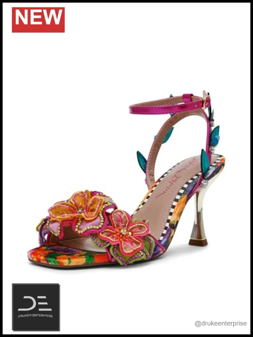 Heeled Sandals with 3D Floral Ankle Strap Stiletto Open Toe